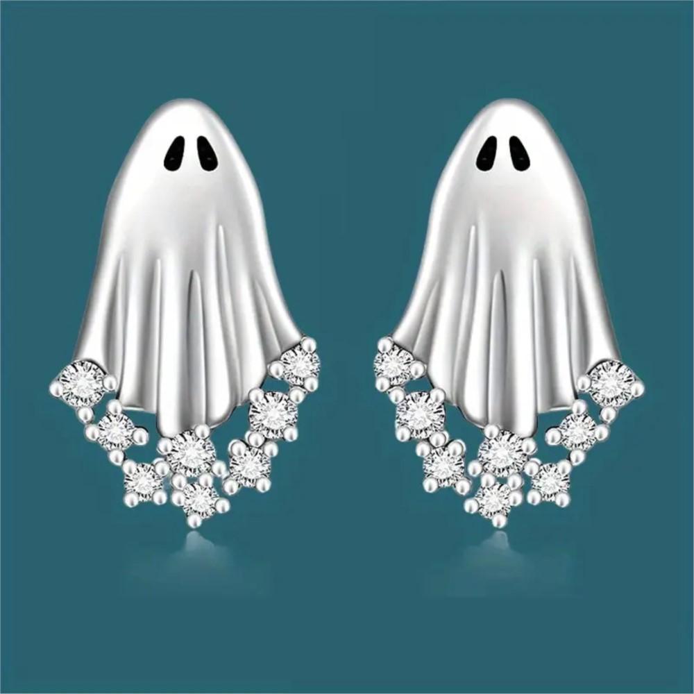 2Pcs Halloween Ghost Zircon Stud Earrings for Women Cute Resin Design Earring Festival Party Jewelry Gifts