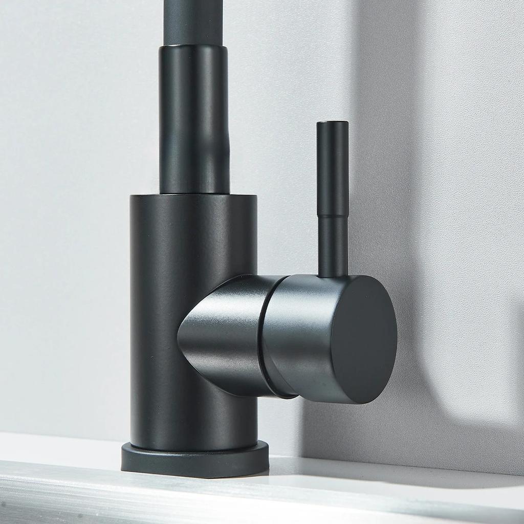 Flexible Pipe Hot and Cold Mixing Tap Universal Rotation Kitchen Faucets Deck Mounted Matte Black Single Handle Bathroom Faucet