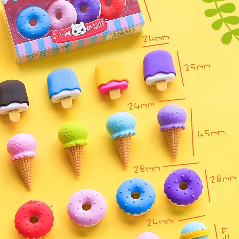Sweet Donut Cartoon Eraser Set - Cute Stationery for Kids & Primary Students