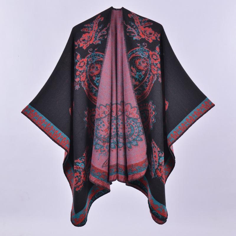 Women's scarf shawl creative new fashion imitation cashmere jacquard split fork thickened large cape air conditioner warm shawl
