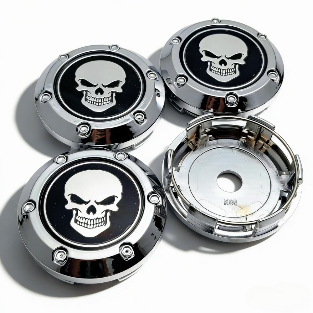 4pcs Skull Logo Emblem Car Wheel Center Caps 66MM Clips 62MM Rim Hubcaps Dust Cover Hub Wheels Cap Replacement Car Accessories