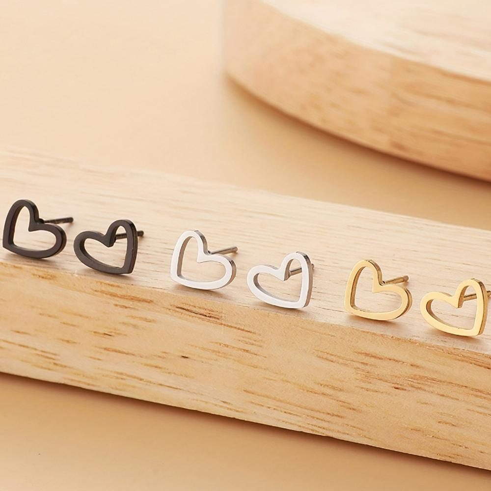 Stainless Steel Earrings Simple Fashion Black Plated Design Heart Hollow Earrings For Women Zircon Party Gifts Recommendation