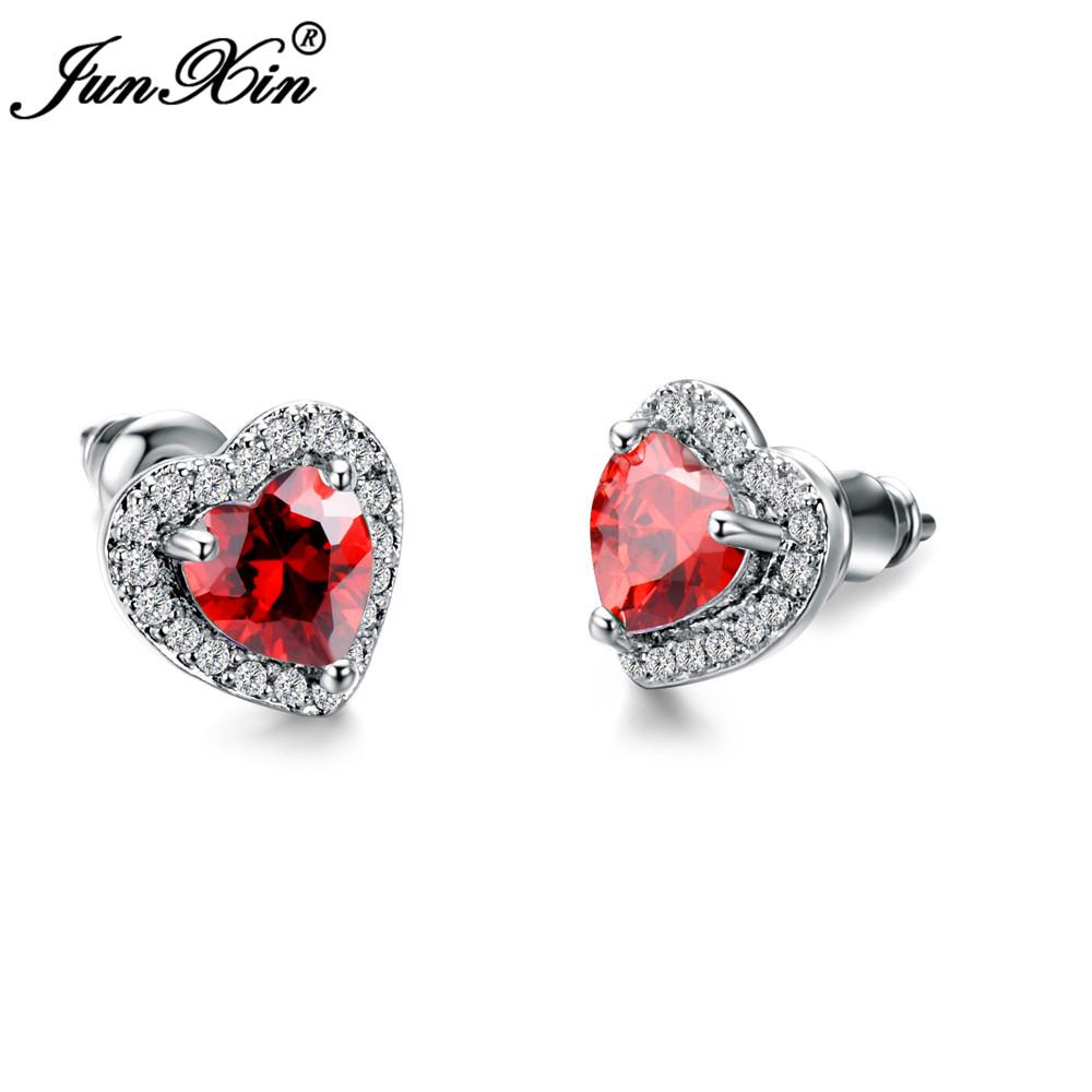 Luxury Female Black/Green/Red/Blue/White Stud Earring Fashion Small Opal Heart Earrings For Women Vintage Wedding