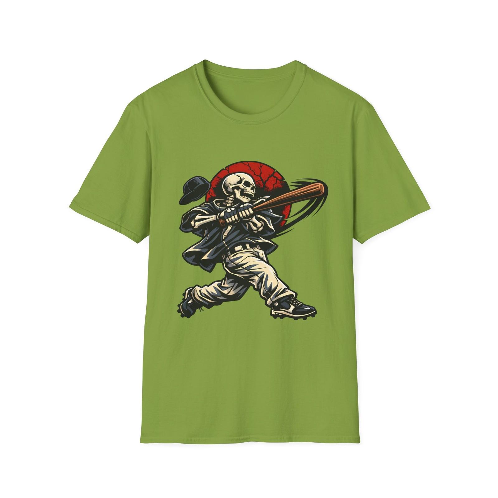 Unisex Softstyle T-Shirt Skeleton Baseball Gothic Horror Sports Bat Halo S