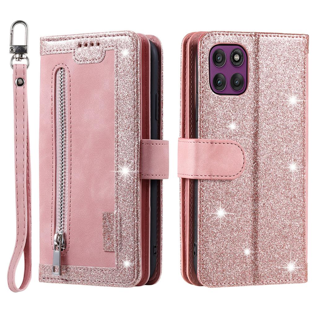 For Motorola Edge 60 Pro 5G Case 9 Card Slots Zipper Wallet PU Leather Phone Cover with Wrist Strap