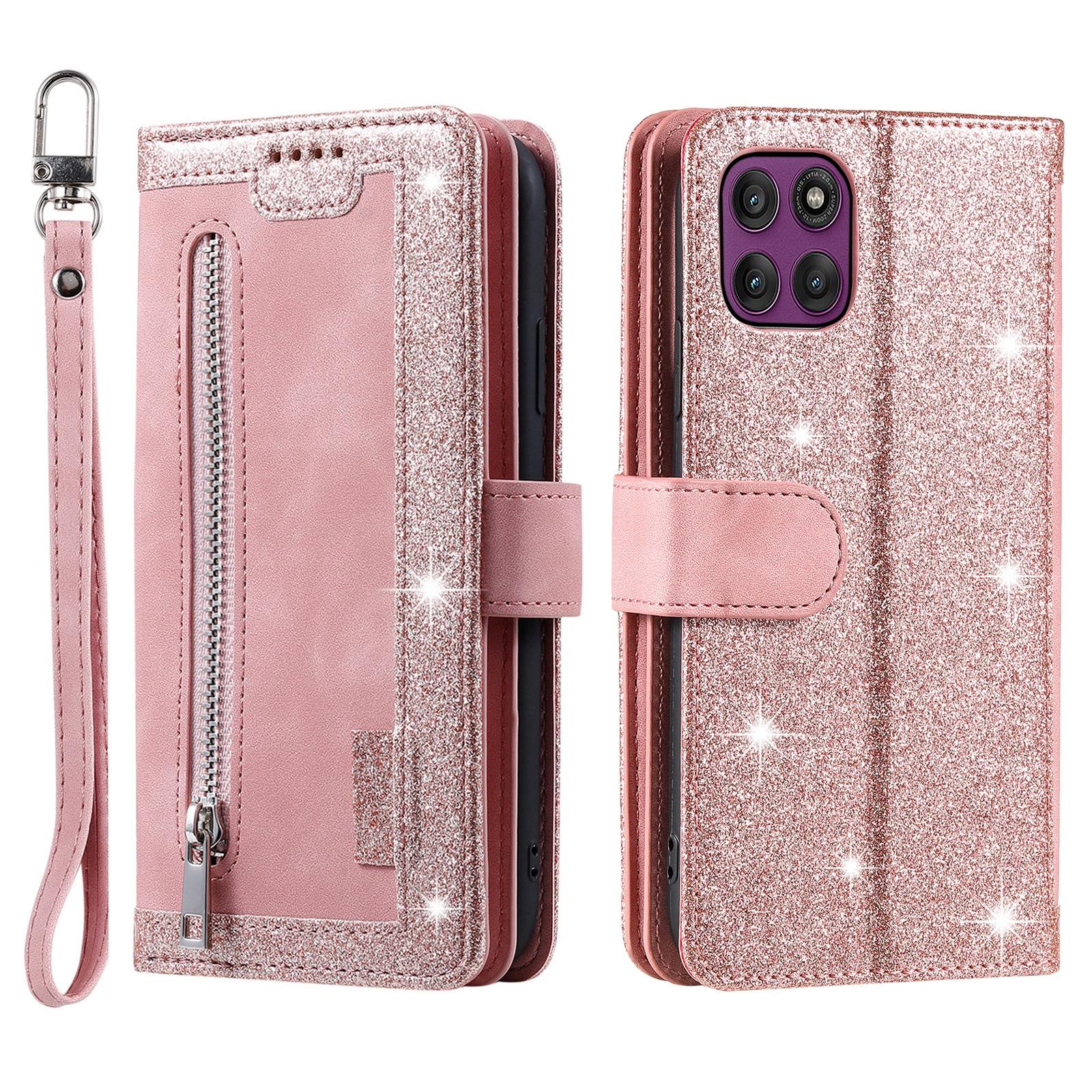 

Чехол для Motorola Edge 60 Pro 5G с 9 отделениями для карт, кошелек на молнии, чехол для телефона из ПУ кожи с ремешком на запястье Black