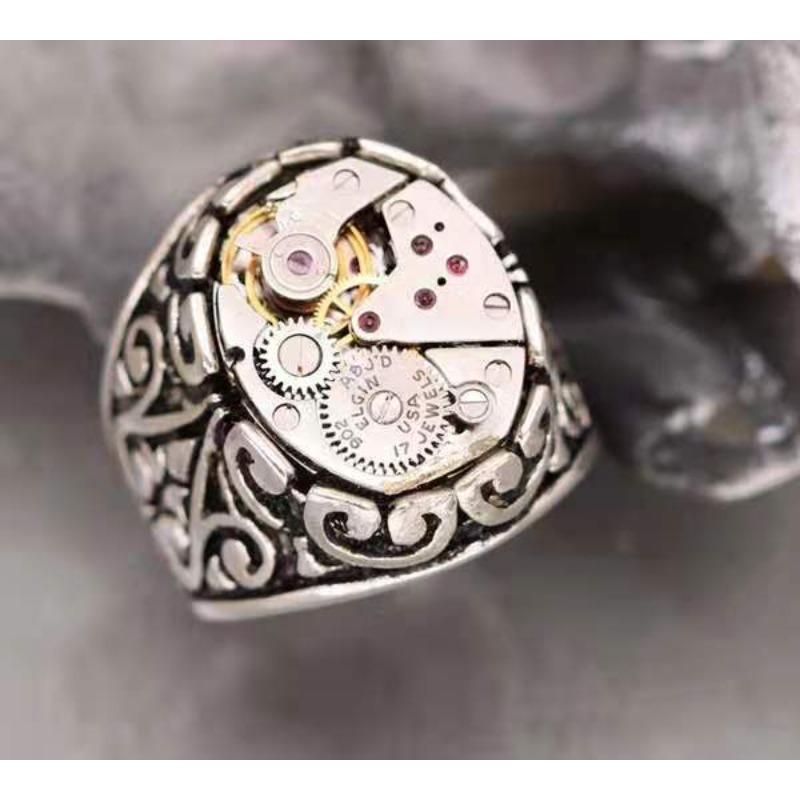 Hot-selling jewelry, ancient silver retro old mechanical pattern watch men's ring, new creative and fashionable