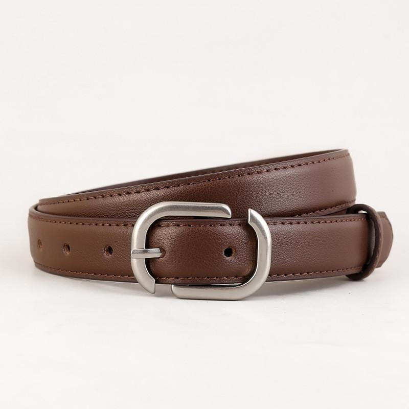 

Minimalist Genuine Leather Belt For Women With Silver Buckle For Casual Jeans Wear Coffee Leather