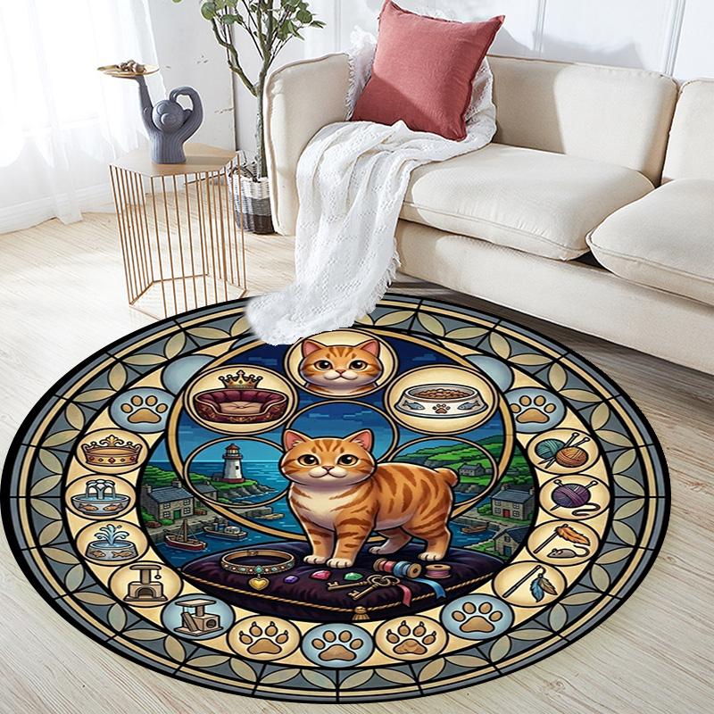 Cats Glass Journey Round Area Rug Under Office Chairs Bedroom Living Room Home Decor