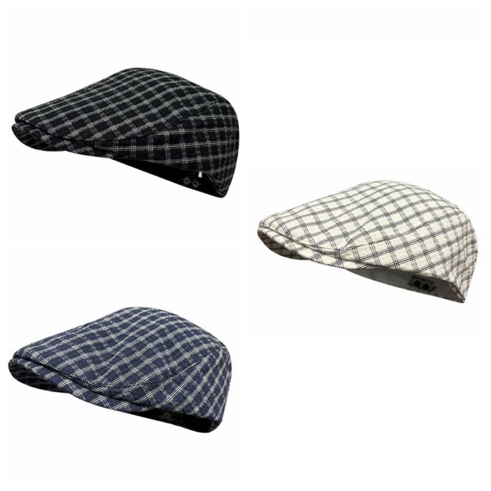Korean Style Plaid Berets Forward Cap Painter Hat Retro Newsboy Caps  Student