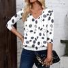 Women's Fashion Casual V-Neck Three-Quarter Sleeve Print Top