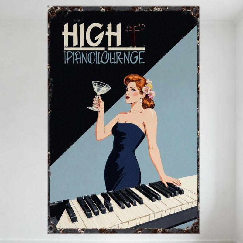 

Sexy Vintage Redhead Woman Piano Lounge Martini Tin Sign Retro Rusty Metal Poster for Bar Pub Home Wall Decor Aged Nostalgic Jaz 20x30cm（7.8x11.8inch）