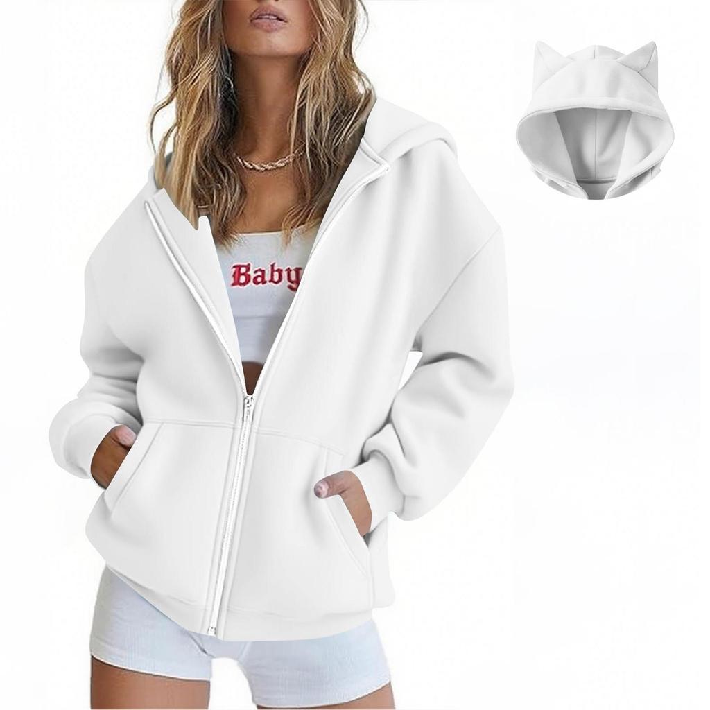Damenmode Lässige Langarm Einfarbig Kapuzenpullover Tops