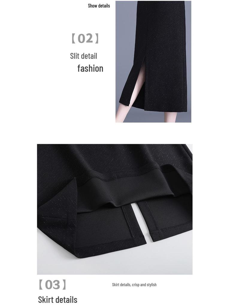 2026 Spring/Summer Elegant High-Waisted Bodycon Midi Skirt with Slit