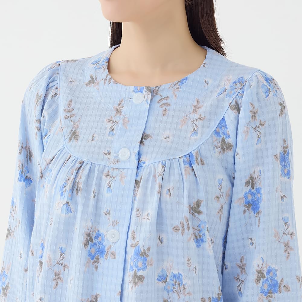 Gunze Long Sleeve Pajamas and Pants Elastic Sleeve and Leg Purple Women's (with Holes), 100% Cotton, Xylitol-Treated,