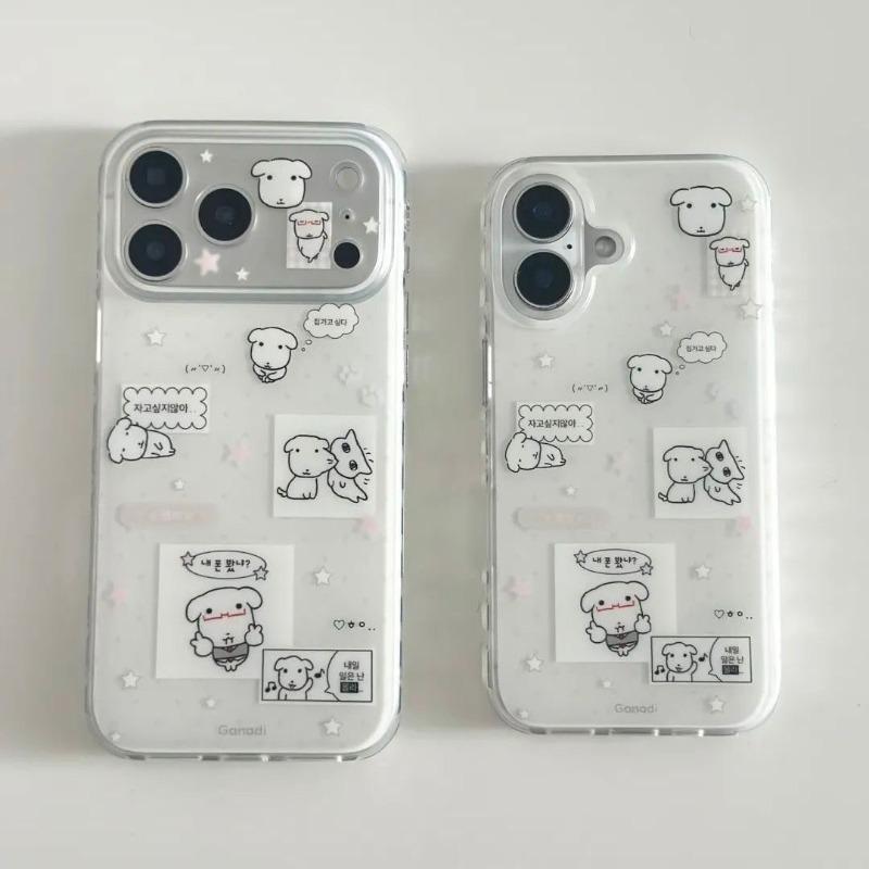 Korean Cute Big Head Puppy Polka Dots Phone Case For iPhone 17 Air 16 15 14 13 12 11 Pro Max 16e 17e X XR XS Max 7 8 Plus Cover