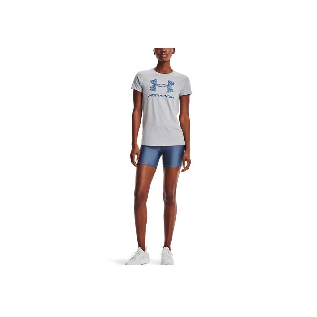 Under Armour Training Sports Printed Crew Neck T-Shirt Women Tops Grey 1363352-011