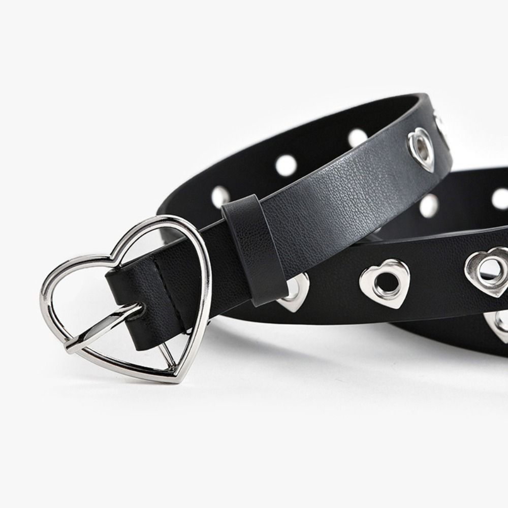 Adjustable Faux Leather Belt Hollow Heart Eyelet Decorative Waist Belt  For Jeans Pants