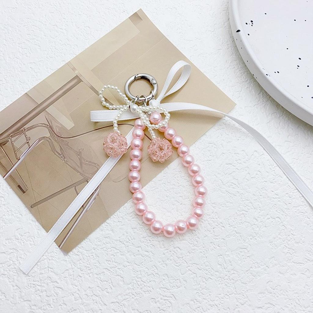Elegant Pearl Bows Keychain Wrist Bracelet Pendant Multipurpose Handmade Jewelry Accessories for Bags Phones Household