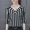 2023 Spring/Summer Striped Women's Loose Three-Quarter Sleeve T-Shirt