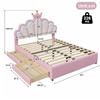 Children's Bed 140x200 Girls Crown Single Bed with Adjustable Headboard, LED Strip, Slatted Frame and 2 Drawers, PU Leather  (without Mattress), Pink
