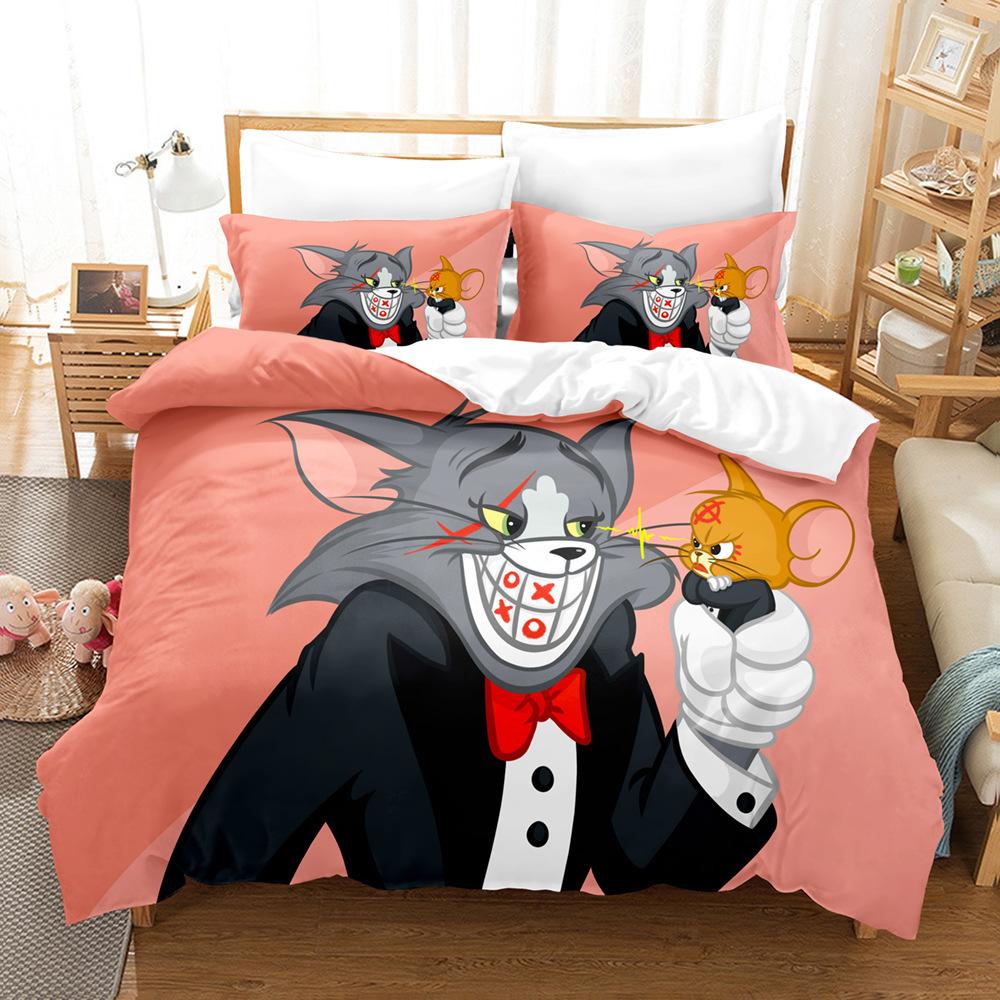 Quilt Cover Bedding Three-Piece Digital Printing Kit Cartoon Cat And Mouse Quilt Cover Four-Piece Set