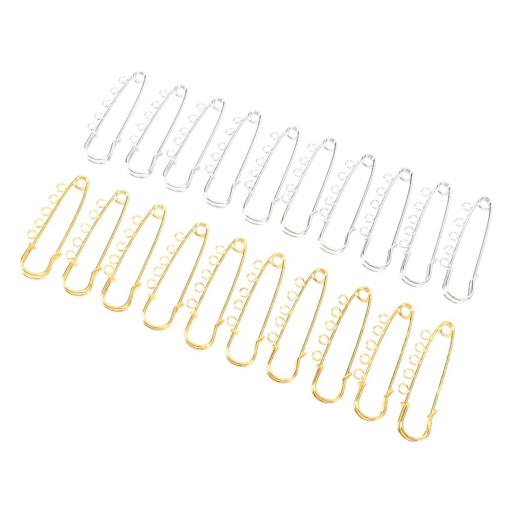20PCS Brooch Safety Pins Metal Heavy Duty Safety Pins with 5 Holes for Jewelry Making Clothes Blankets Sewing Gold