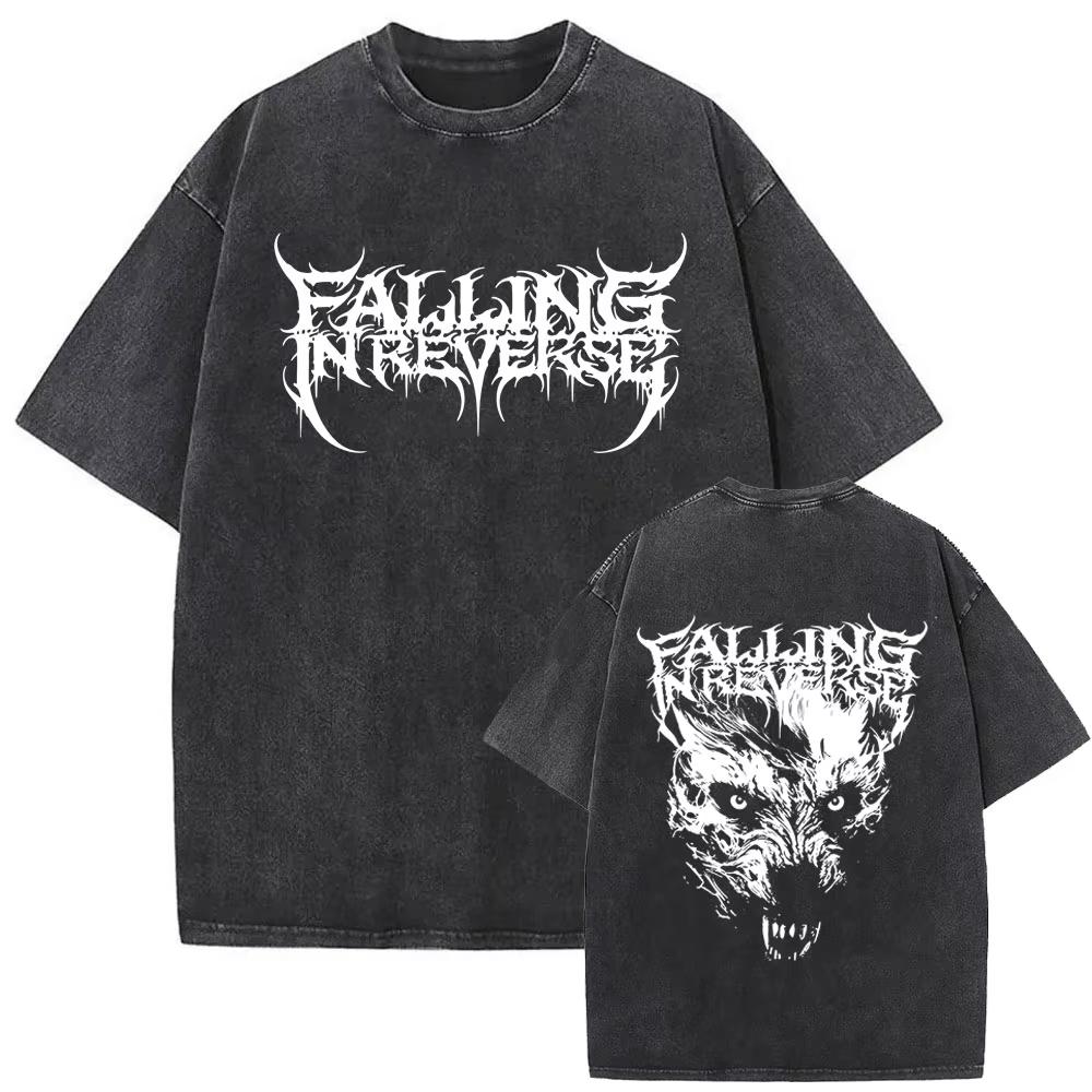 New Hot Sale Rock Band Falling in Reverse Music Album Cover Washed T-Shirt Men Women Punk Streetwear Oversized Tshirt