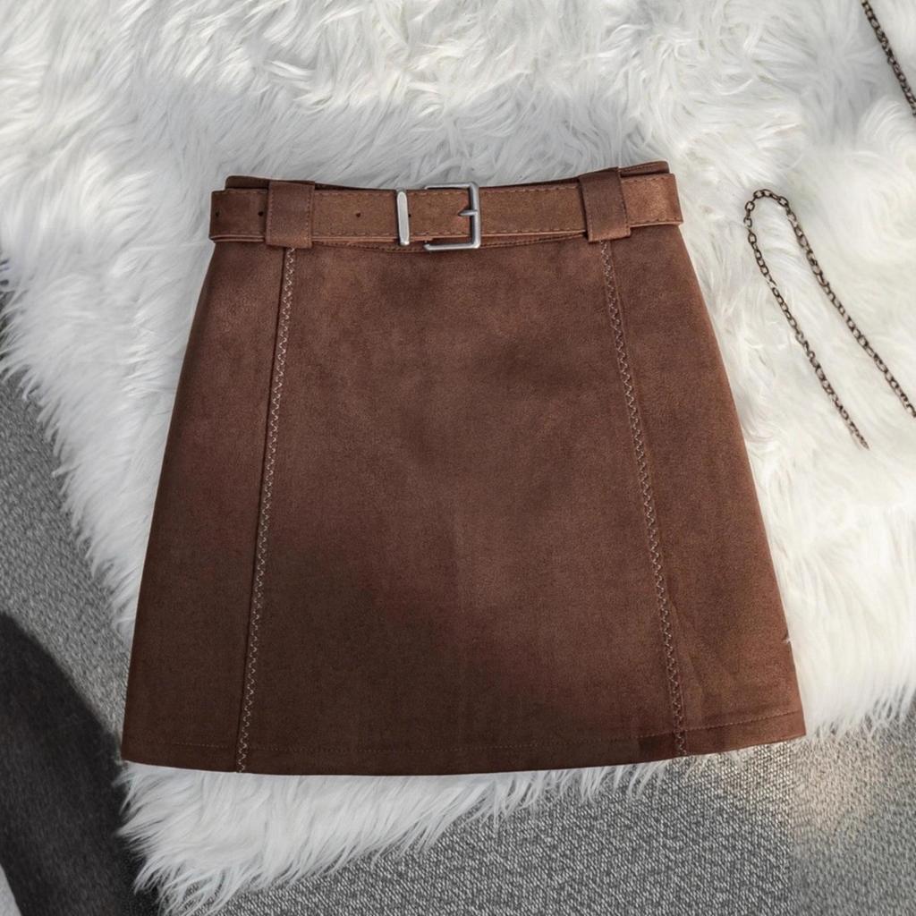 Autumn/Winter 2025 Maillard Palette Minimalist High-Waisted A-Line Skirt - Women's Versatile Casual Short Skirt