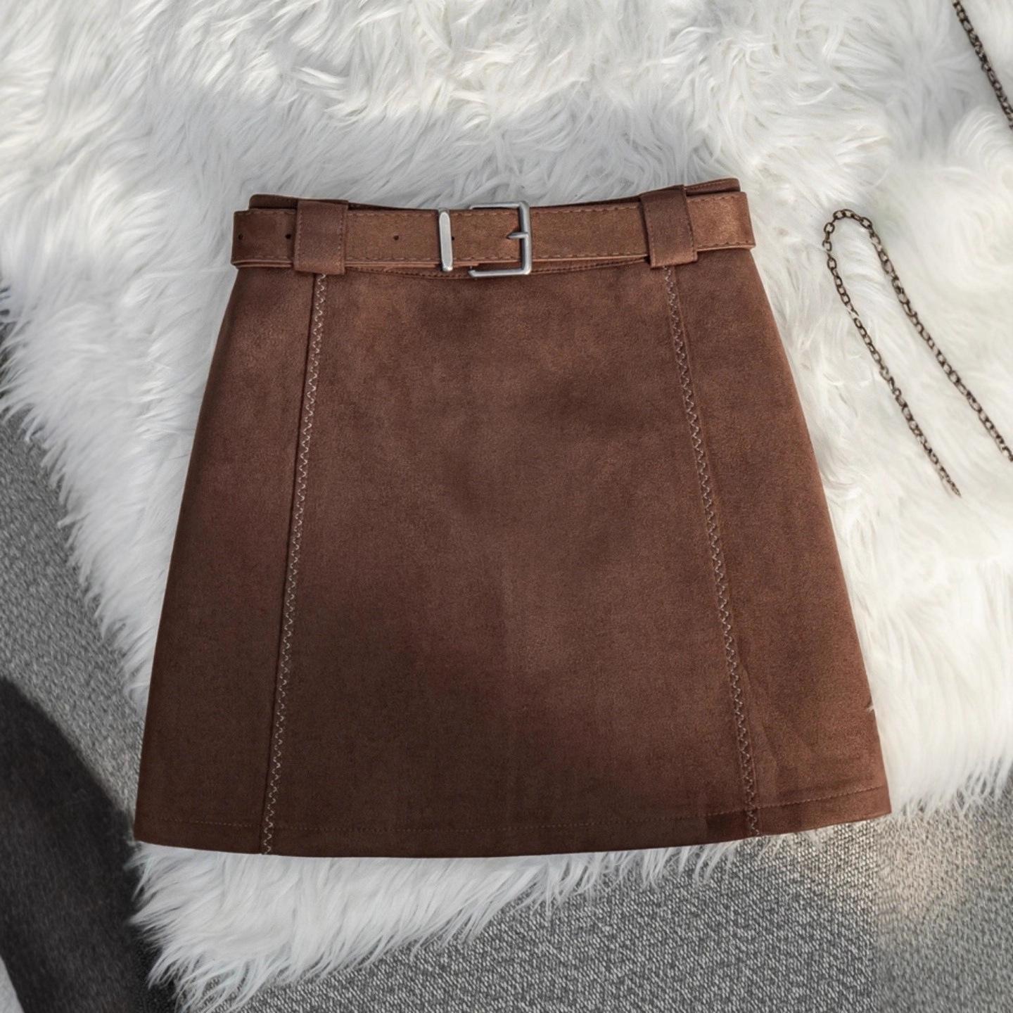 

Autumn/Winter 2025 Maillard Palette Minimalist High-Waisted A-Line Skirt - Women s Versatile Casual Short Skirt 4XL коричневый