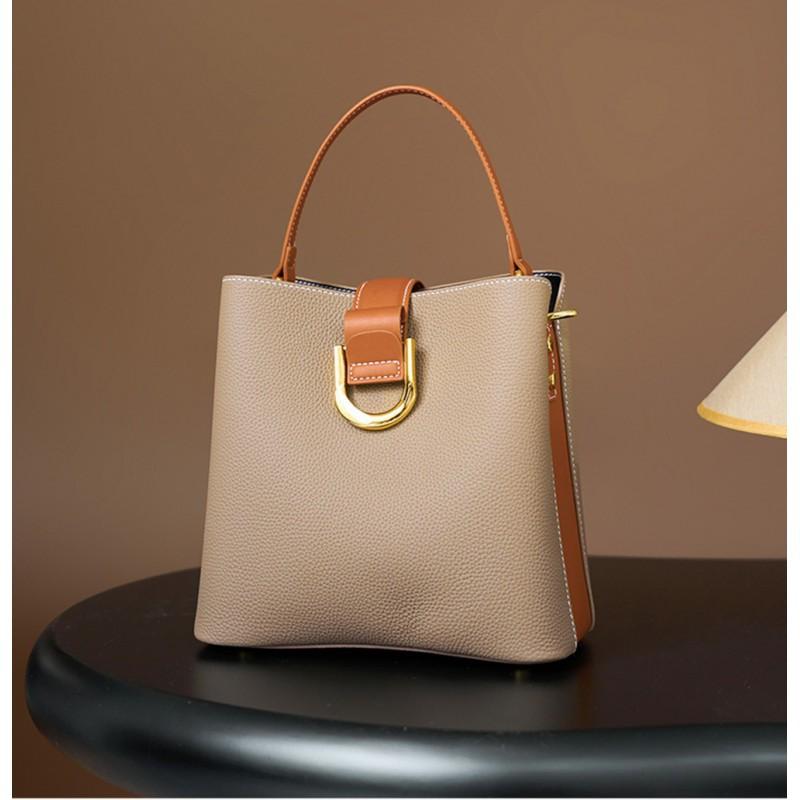 Real Leather Women's Bag Top Layer Cowhide Handbag Crossbody Fashionable Versatile Large Capacity Bucket 8855