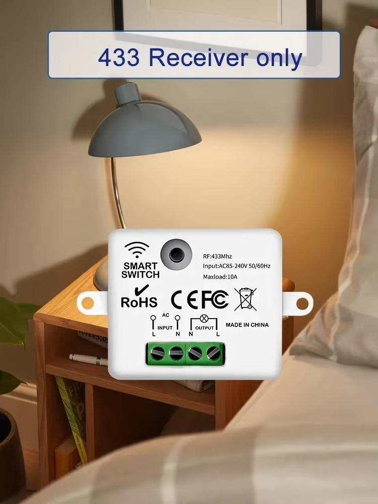 433MHz Wireless Light Switch 220V 110V 10A Relay Breaker Remote Control Mini Round Button Wall Panel Switch For Lighting Led