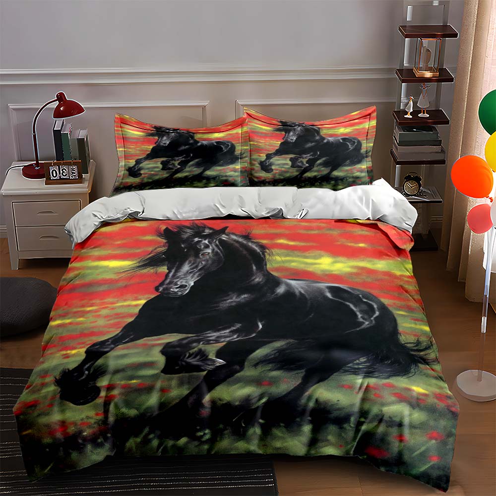 

Galloping black horse Bedding Duvet cover sets Duvet covers Pillowcases gifts (1 * Duvet Cover 2 * Pillowcases, without duvet insert) 135x200cm