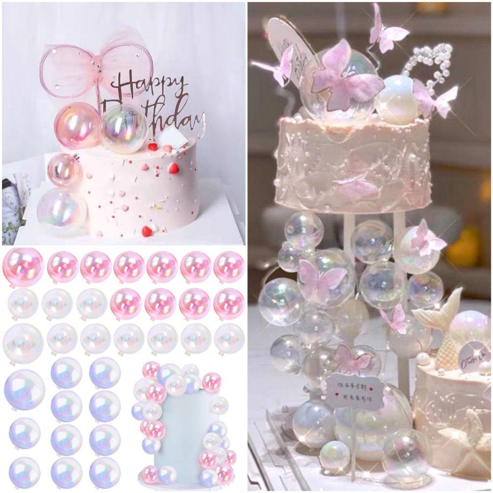 32PCS Mixed Sizes Ball Cake Toppers Transparent Cake Ball Decoration  For Birthday Party