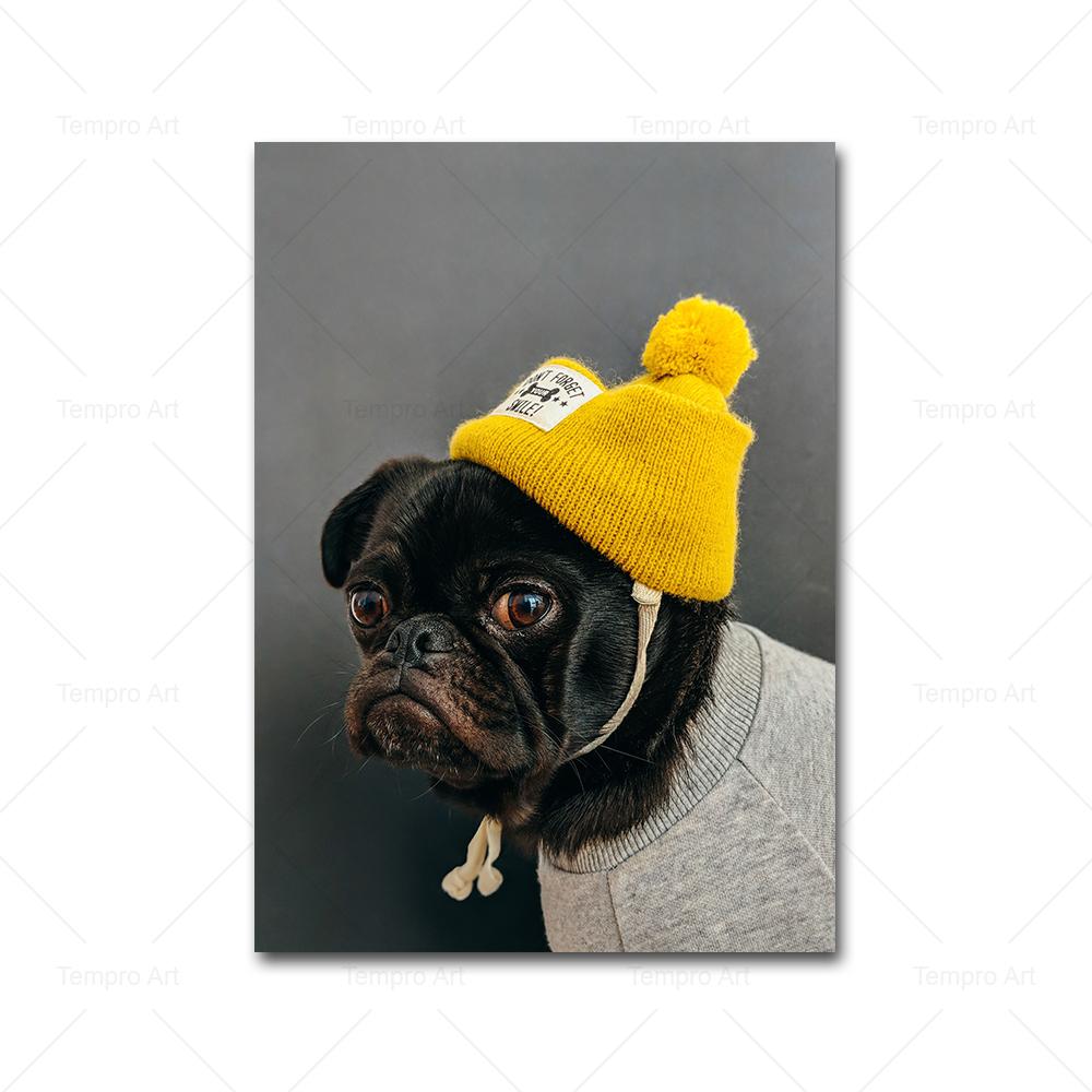 Poster câine alb negru de modă, pictură amuzantă cu animale, pânză, decorare, imagini de perete nordice, imprimare, decor pentru locuință