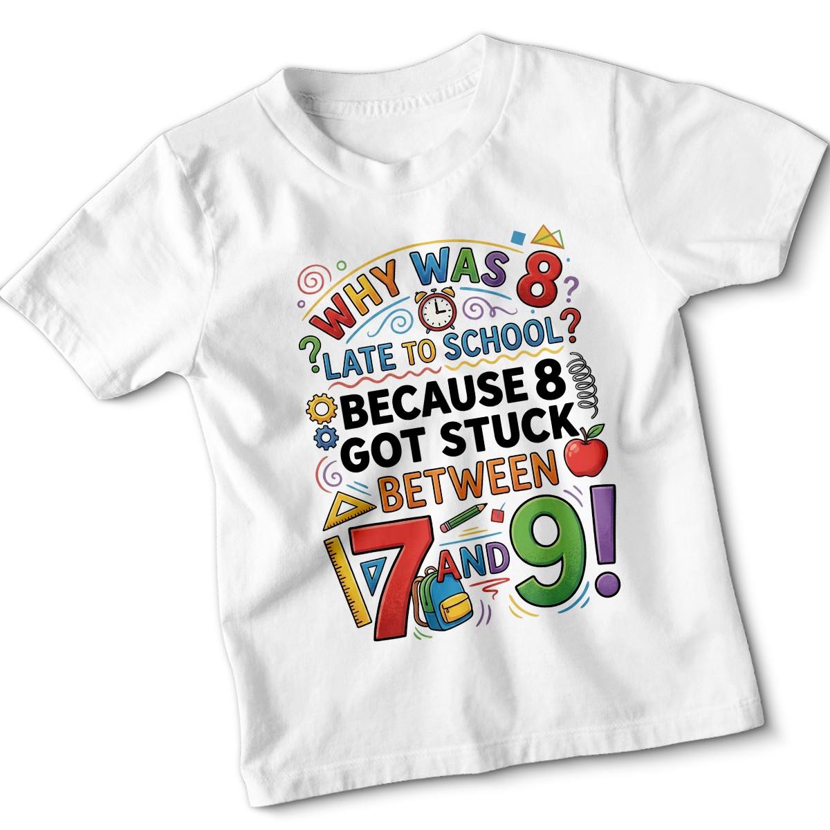 Why Was 8 Late To School Math Puns Education Humor Kids T-Shirt Funny Tee#2 110
