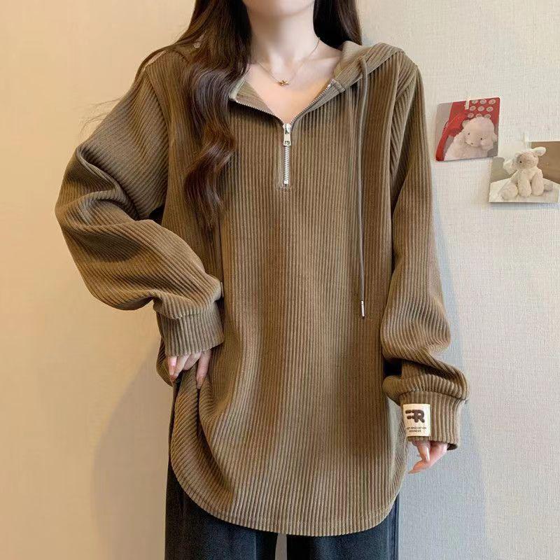 

Весняно-осінній худі великого розміру - Корейський стиль, вільний, середньої довжини, стрункий жіночий пальто XL [120-150 Jin]