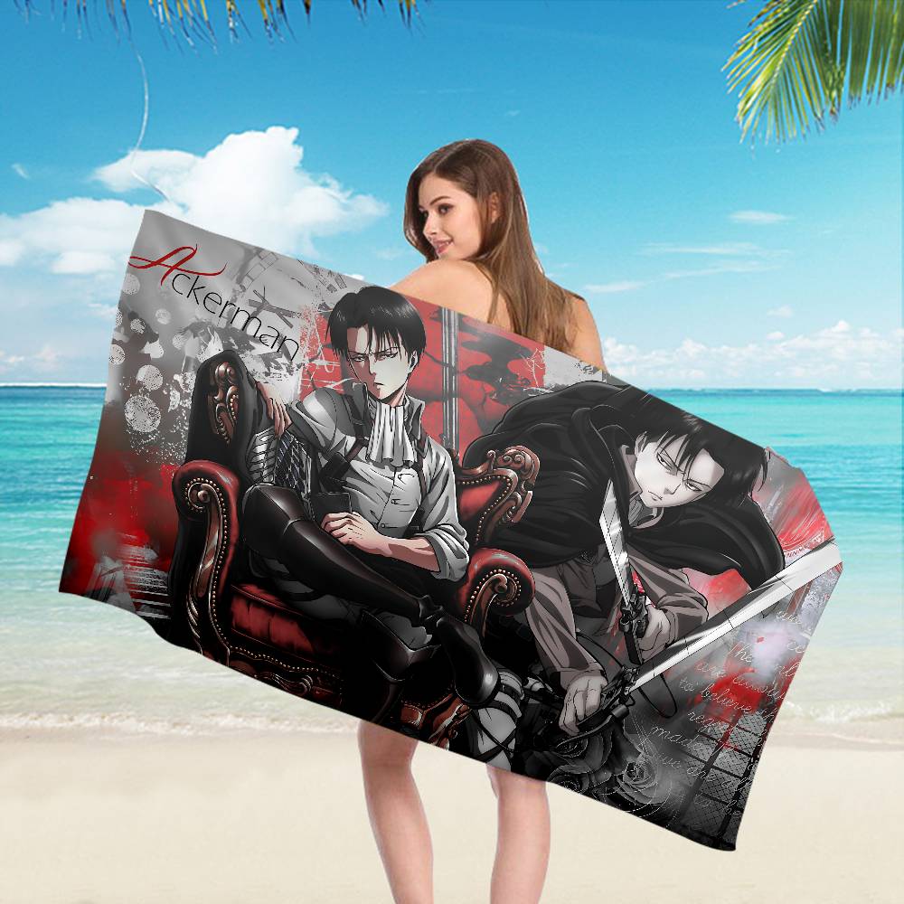 A-Attack O-On T-Titan Levi Ackerman Microfiber Beach Towel Absorbent Quick Dry Soft Yoga Swimming Resort Mountain Climbing Towel