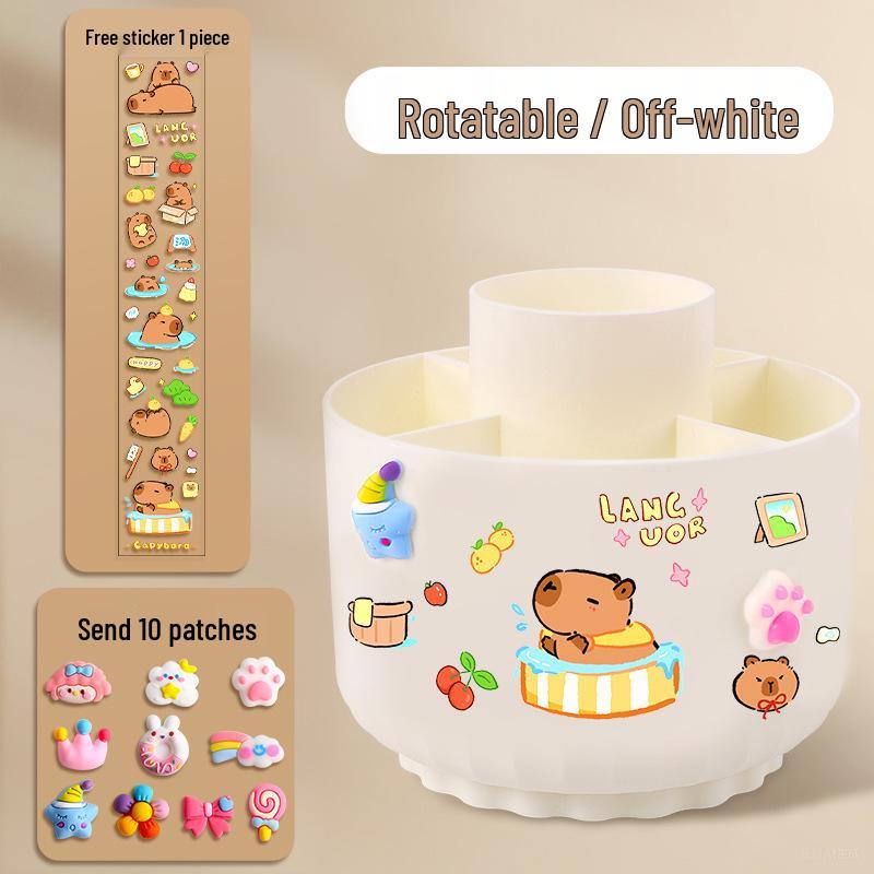 Rotating 5-Grid Pen Holder: Large Capacity Stationery Organizer for Primary School Students