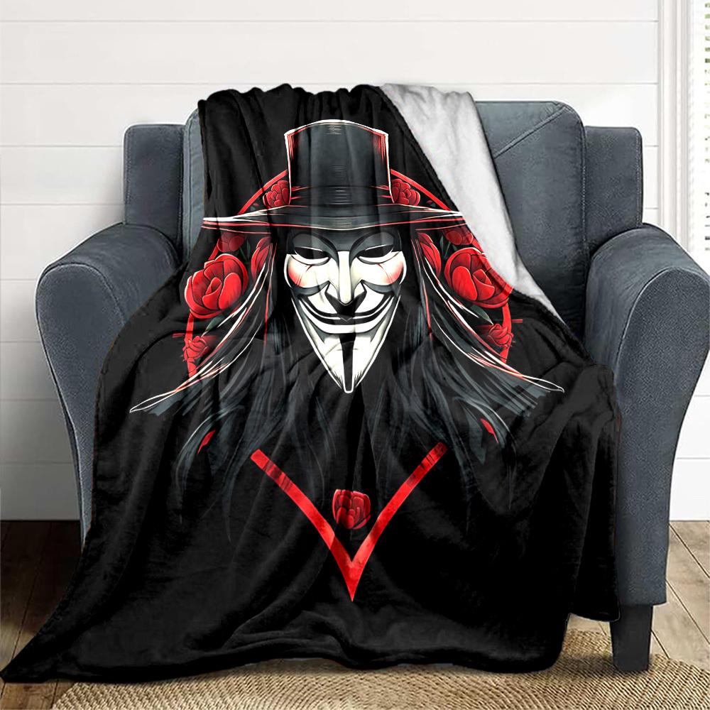 1pc V for Vendetta Flannel Throw Blanket - HD Printed Lightweight Soft Warm All-Season Blanket for Sofa, Bed, Travel, Camping 104