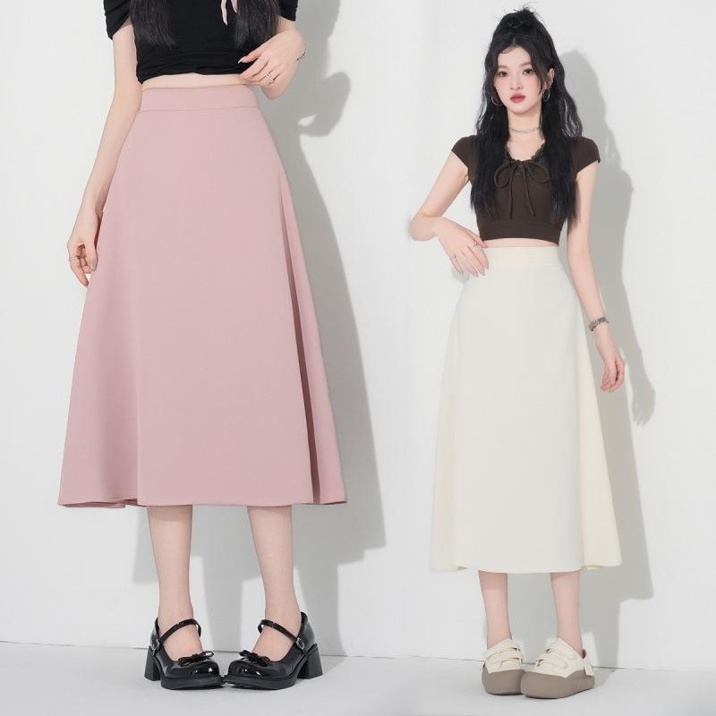 Plus Size Korean Style Slimming Black Skirt - Thin Material, Versatile, Solid Color, Spring/Summer