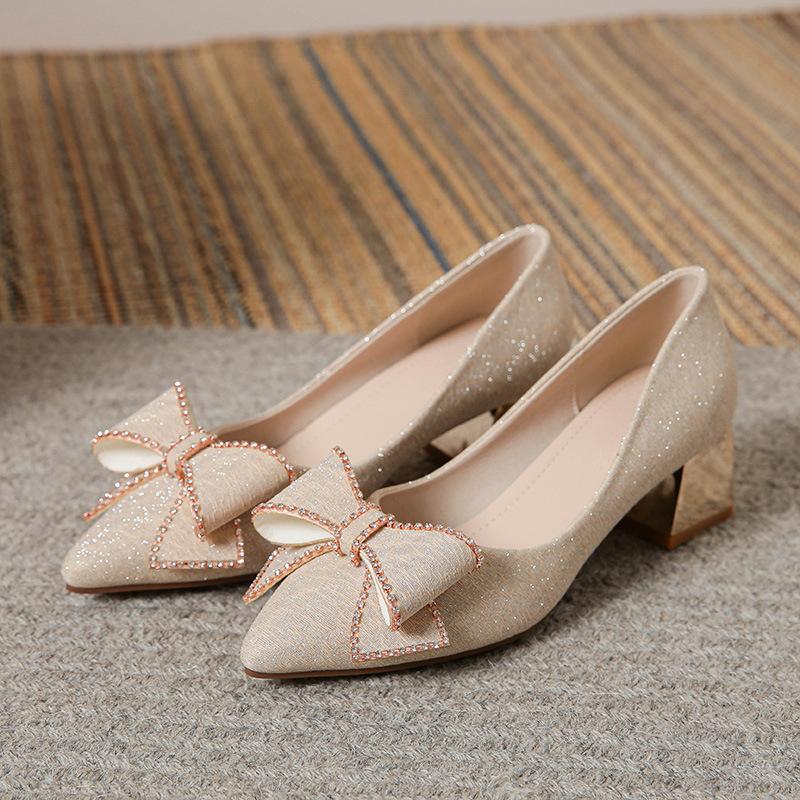 

Shallow single shoes femininity pointed head thick heel high heel women s shoes spring and summer French versatile fashion shoes large size 40-43 33