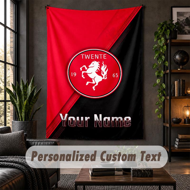 Tapisserie murale personnalisée, Texte personnalisé FC Twente, Art mural en tissu doux pour la décoration intérieure