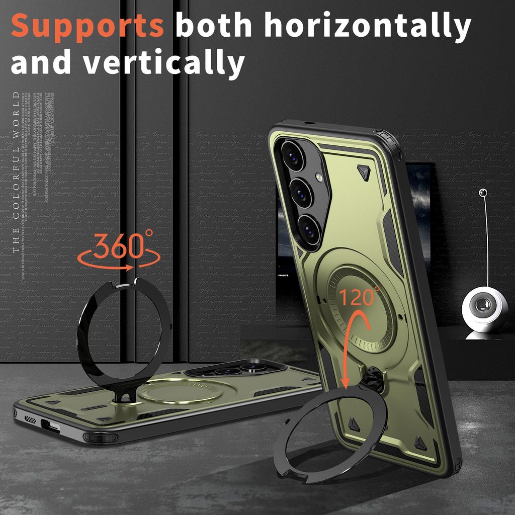 For Samsung Galaxy S24 FE Magnetic Case Military Protection PC+TPU Kickstand Phone Cover