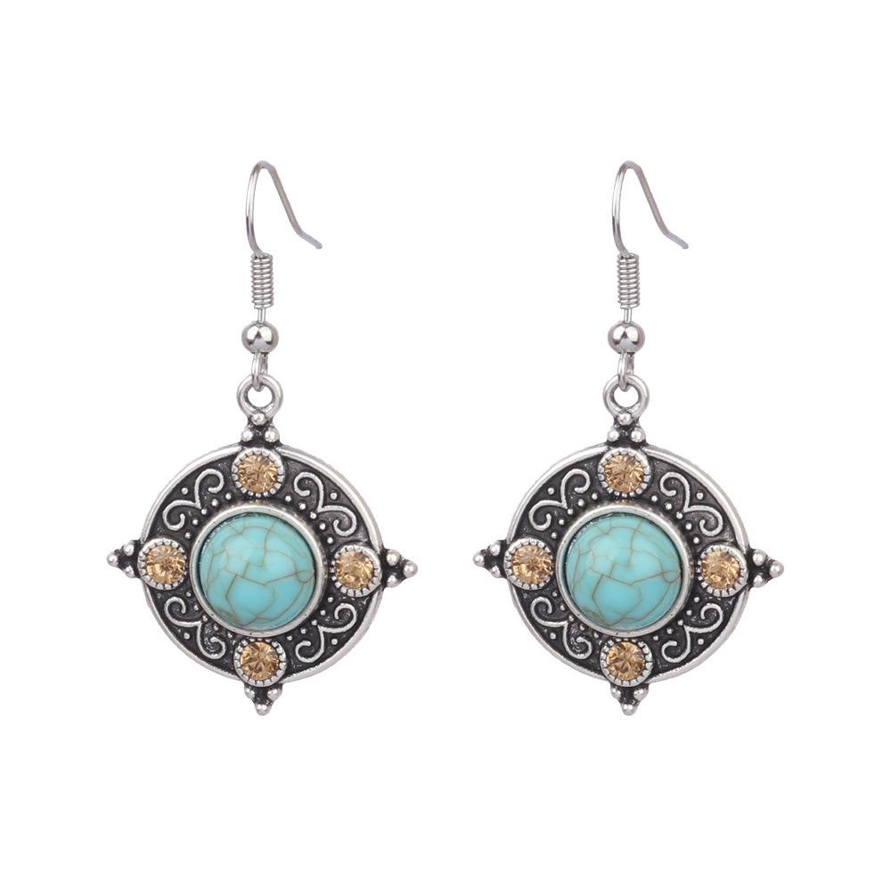 Ethnic Vintage Blue Beads Waterdrop Round Earrings for Women Boho Creative Geometric Silver Color Dangle Earrings Jhumka Jewelry