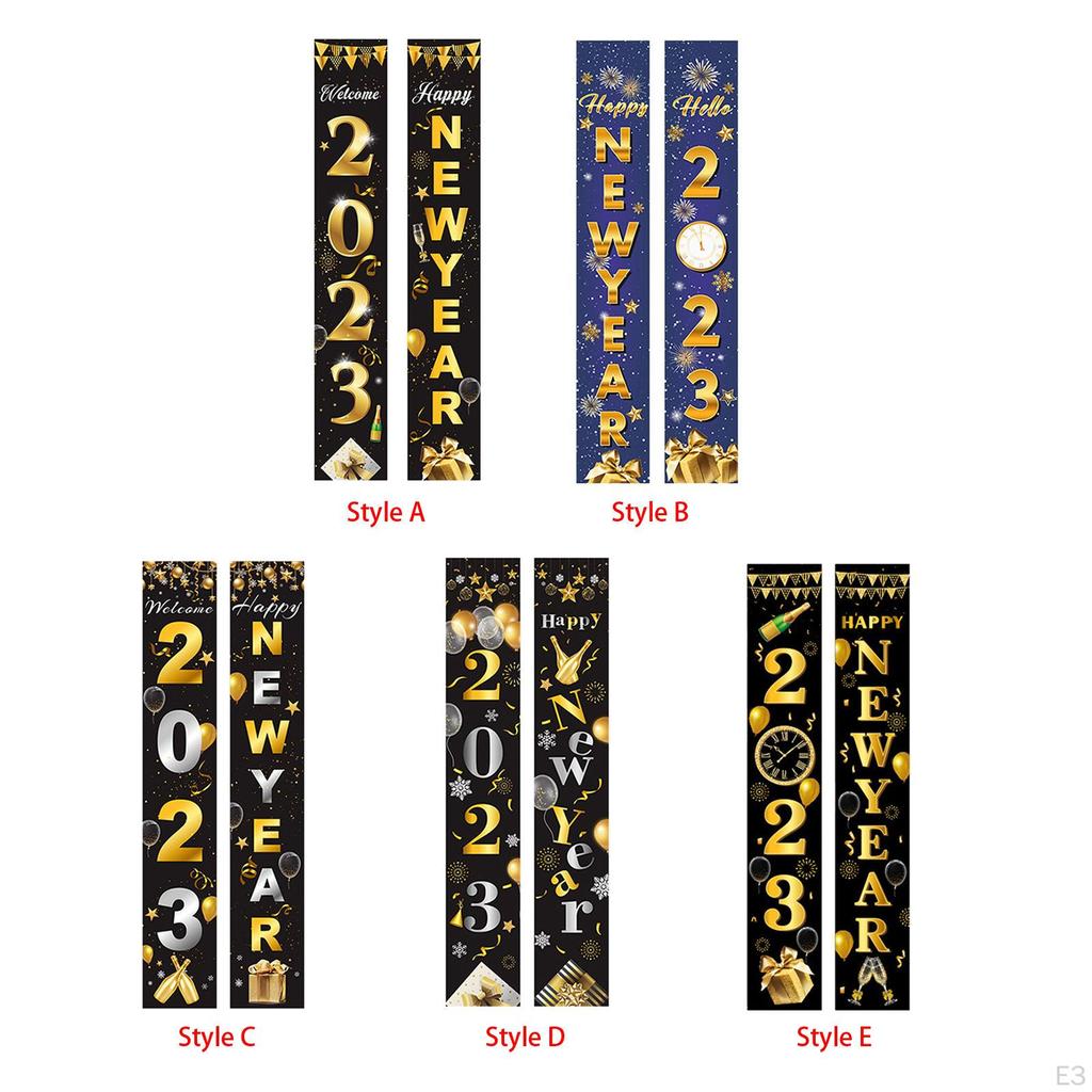 1 Pair Happy Year Porch Sign Hanging Banners Decorations Photo Props Ornament Party for