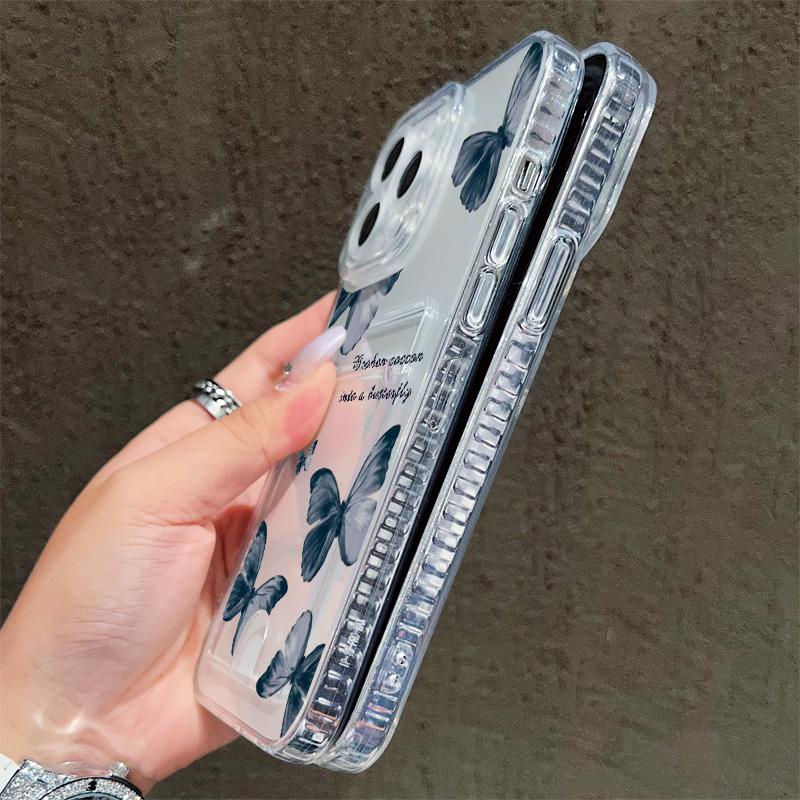 Butterflies Printed Soft TPU Clear Shockproof Casing Protective Cover Transparent Full Back Case with 1 Card Slot Holder