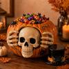 Halloween Skull Pumpkin Treat Candy Storage Jar Resin Candy Container for Candy Storage, Dessert Table Use, Shelf Display, Entry Table Placement