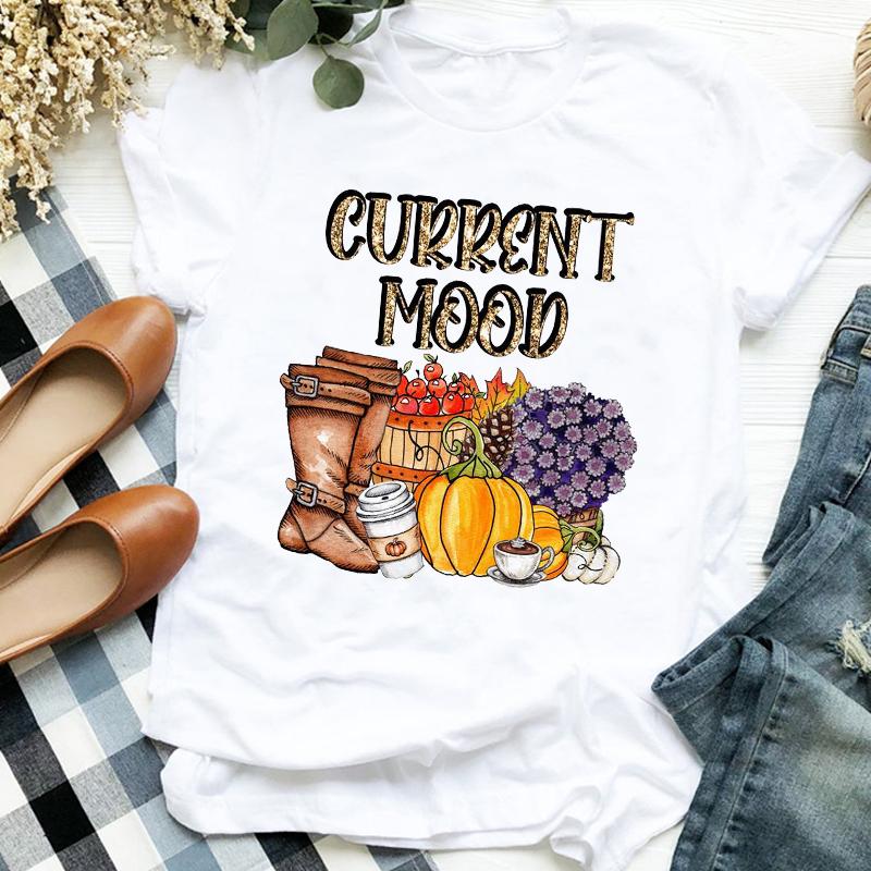 Women Lady Floral Truck Pumpkin Halloween Thanksgiving Print Womens Clothes Shirt T Tee For Tshirt Female