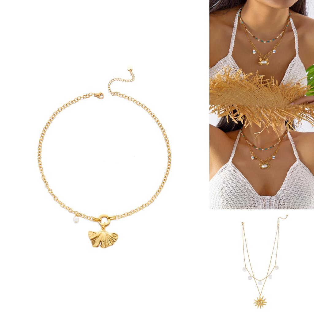 Bohemian Ocean Shell Sun Pendant Necklace For Women Summer Vacation Jewelry